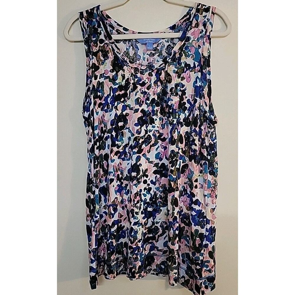 Simply Vera Wang Womens Long Tank Top Large NWT Watercolor Florals Office Chic